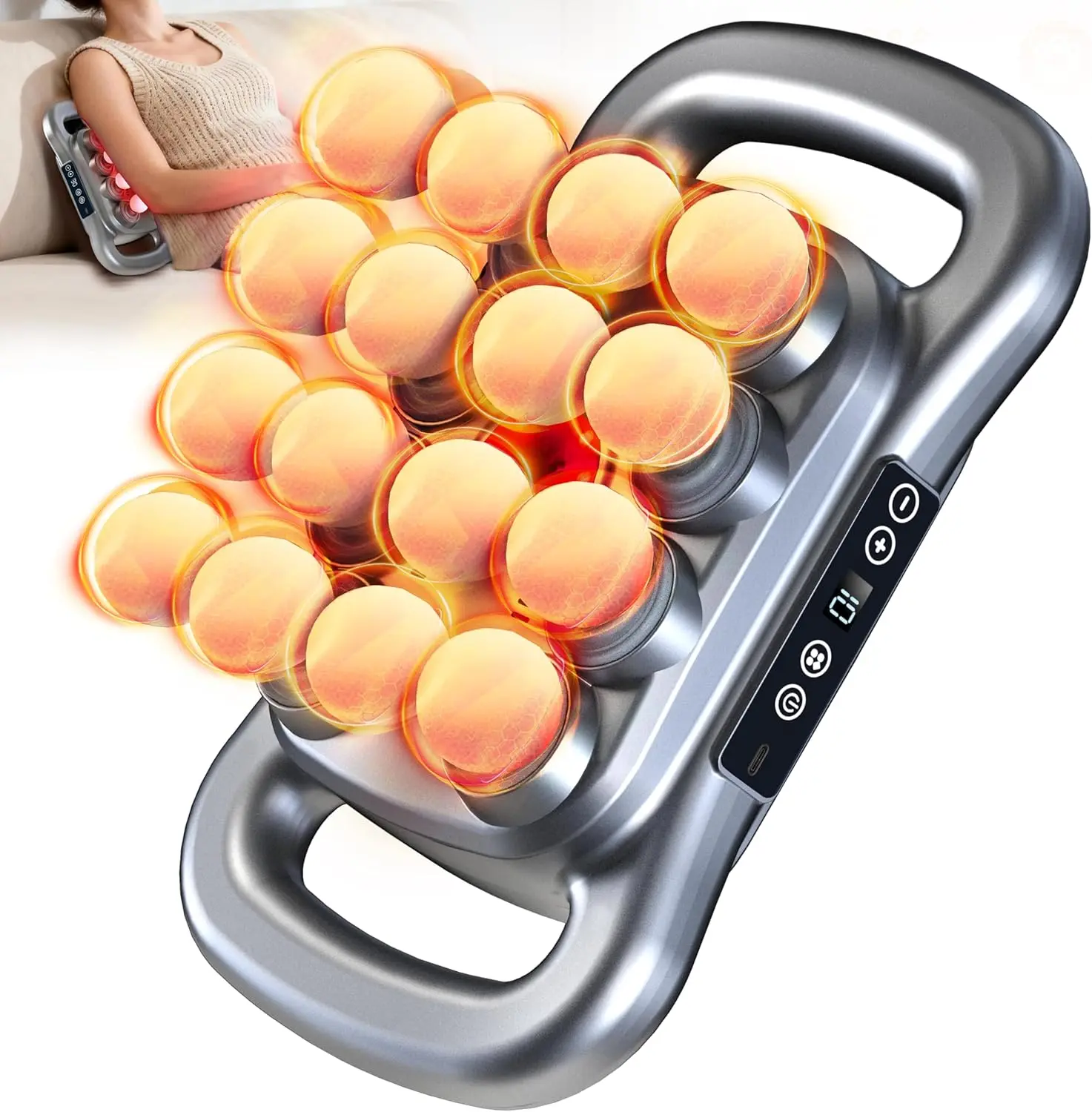Rechargeable Percussion Muscle Massage Gun with 16 Heads, 3 Modes & 30 Intensities, Quiet Handheld Deep Tissue Massager for Back Neck Relief, Gym/Desk Use, Durable Adjustable Therapy Tool with Batteries, Ideal Gift