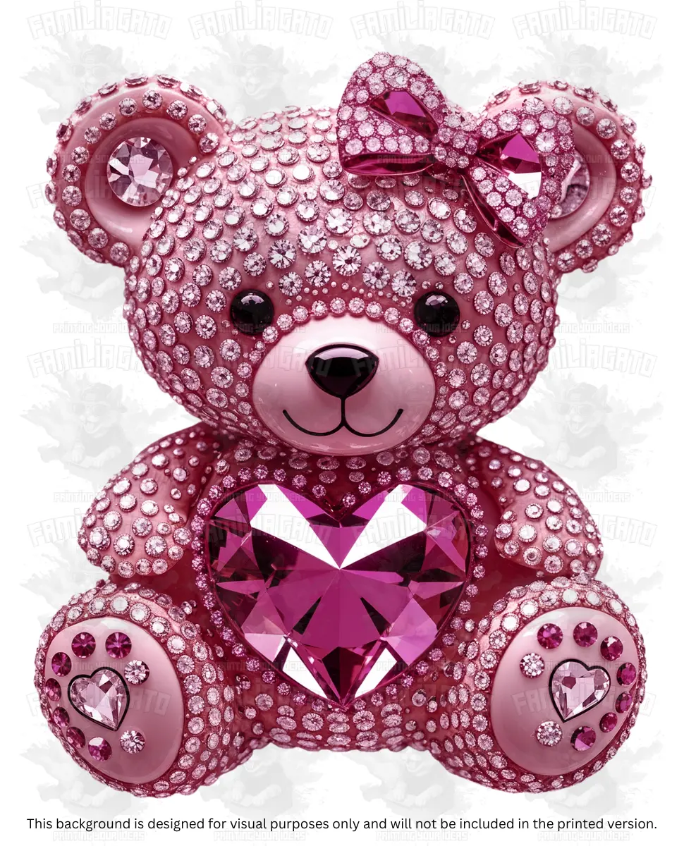 Valentine's Day Rhinestone Teddy Bear DTF Transfer with Pink Heart, Durable DIY Material for Specialty Craft Supplies
