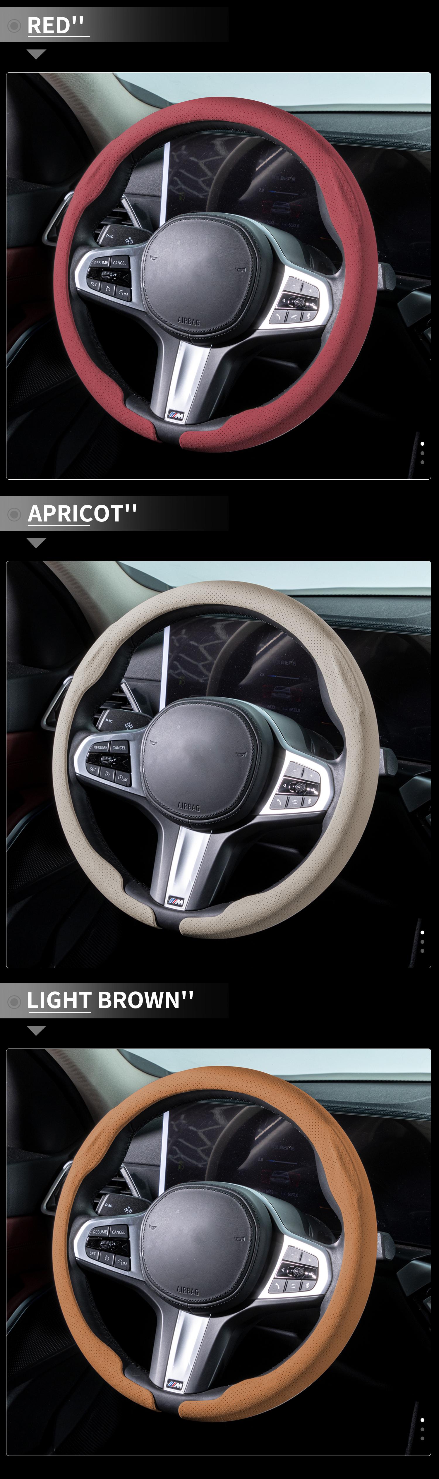 Jeep Wrangler Steering Wheel Cover for Men, Fits Grand Cherokee, 8D Heavy Duty Leather Grip, Cool Truck Stuff, Anti-Slip Handle Protector Accessories