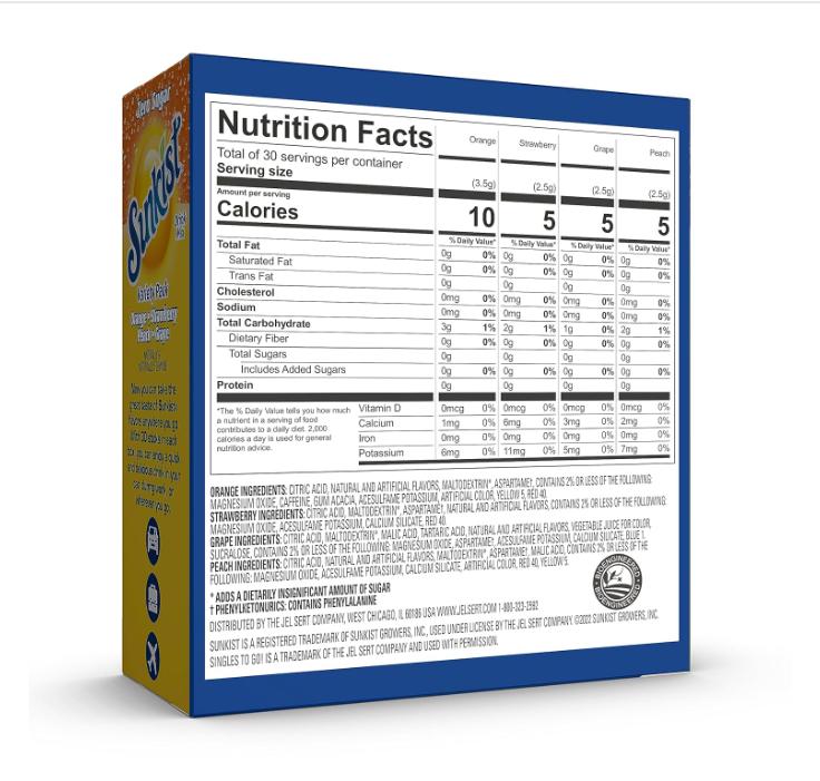 Sunkist Soda Variety Pack, Singles To Go Orange, Strawberry, Grape and Peach (30 Total Sticks)