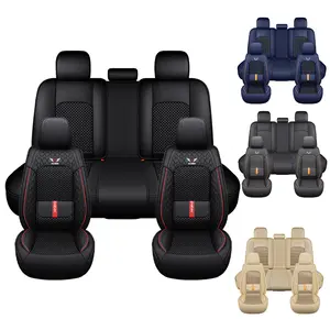 Universal Breathable PU Leather Car Seat Covers in Black & Beige with Red Accents for Enhanced Comfort and Style