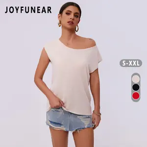 Clearance Joyfunear Spring and summer women's casual top irregular neck knit top