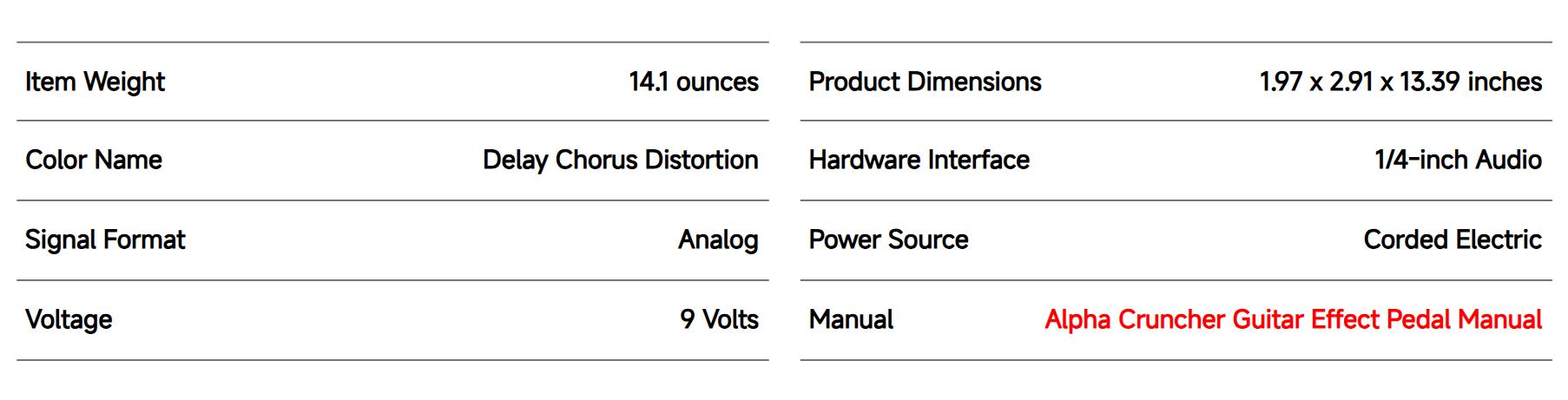 Donner Alpha Cruncher Multi Effects Guitar Pedal Distortion Chorus Delay with Power Adapter