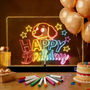 LED Drawing Board, USB Rechargeable Acrylic Erasable Lighted Message Board, Includes 12 Color Markers, Cleanin g Cloth, Triangle Stand