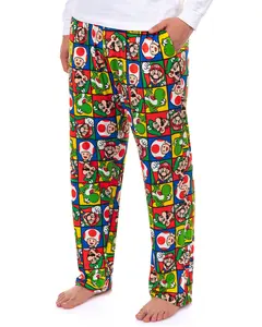 Super Mario Pajamas Men's Luigi Toad Yoshi Character Grid Pajama Pants Sleepwear Loungewear