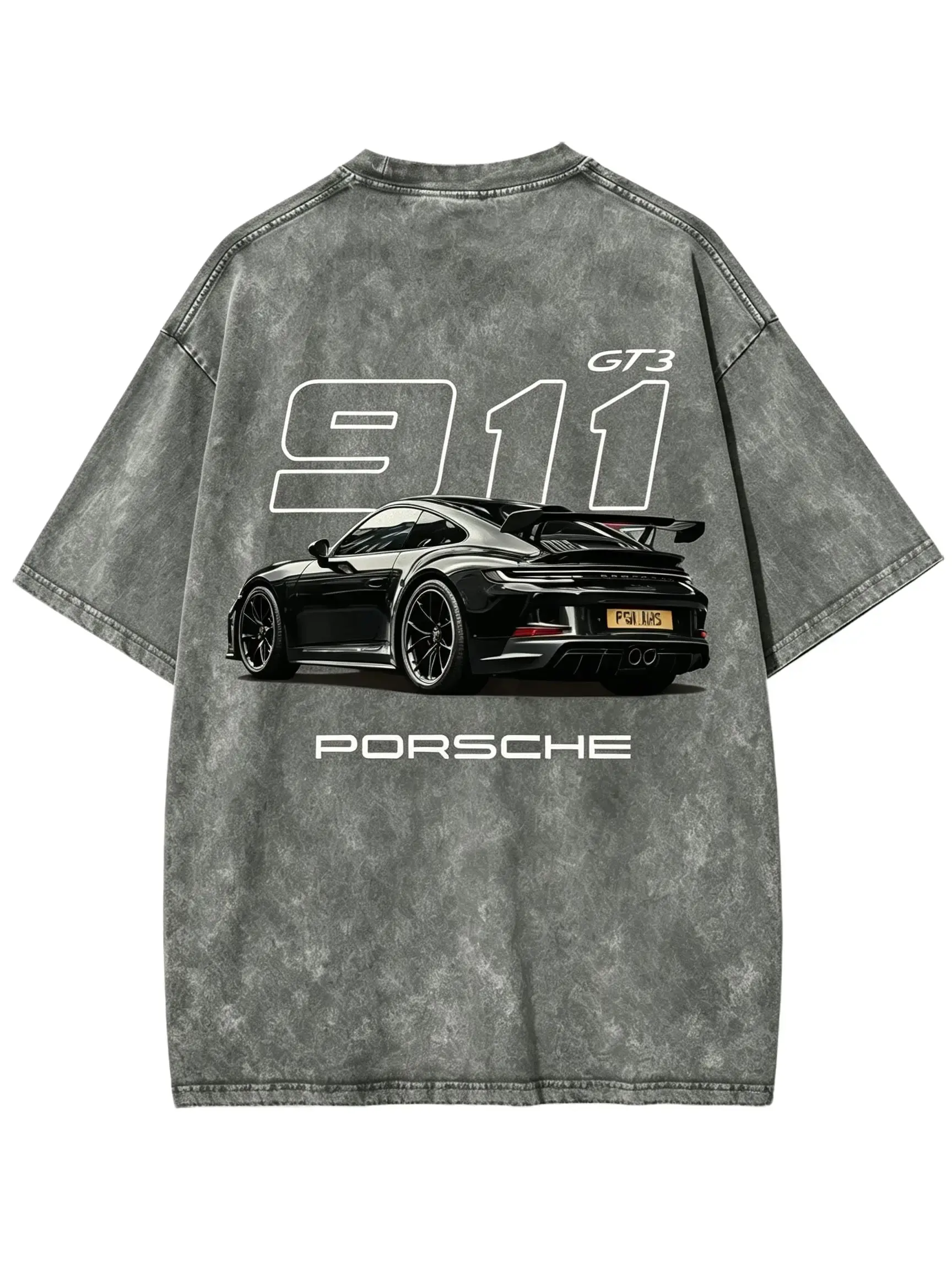 [BT] Racing Tshirt Unisex Fit Washed Cotton T-Shirt Oversize Menswear Tops Streetwear Round Neck shirt, Heavyweight Vintage Washed Grey Porsch 91 Graphic T-Shirt,Retro German Supercar Track Day Streetwear Tee Casual Graphic Top Shortsleeve Crewneck Tee