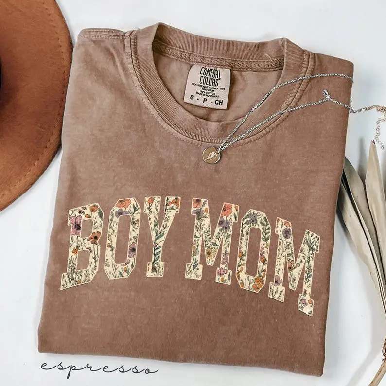 Comfort Colors Boy Mom T-shirt, Toile Floral Boy Mama T-shirt, Pregnancy Announcement Boy, Mama Of Boys Shirt, Mother's Day Gift, Cute Mom Tee