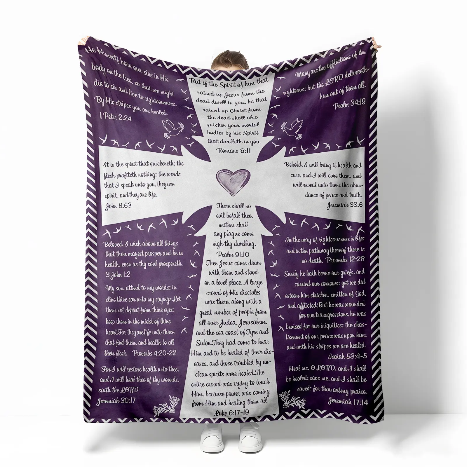 Christian Cross Purple Crochet Throw Blanket - Religious, Durable, Non-Customized Soft Fleece Flannel Blanket for Adults, 50x40in All Seasons Cozy Lightweight Bedding for Bed, Sofa Home Decor