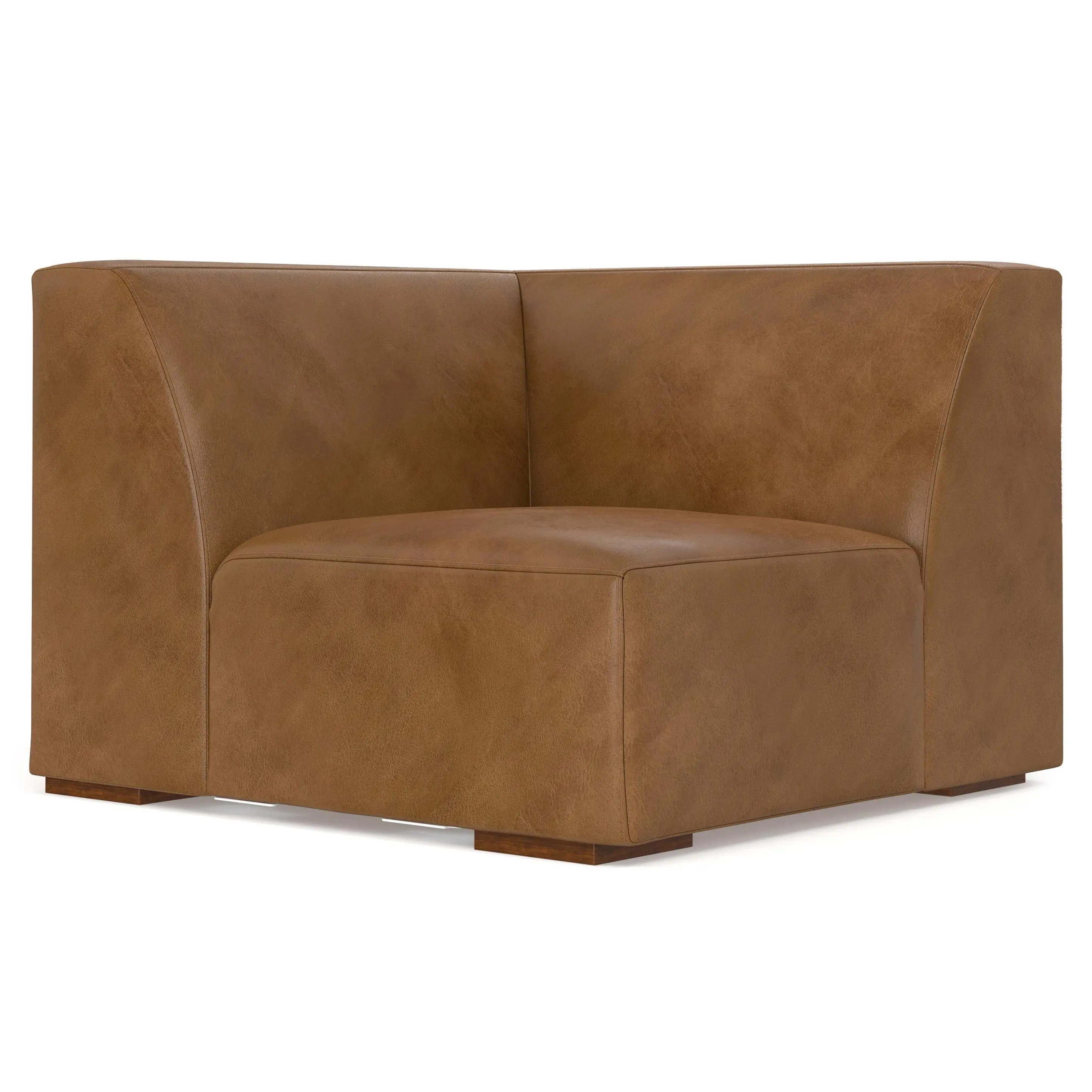 Modern Genuine Leather L-Shape Sectional Corner Couch - Upholstered Sofa with Boxy Silhouette, Extra-Wide Armrests, High Resilience Webbing, Sinuous Springs, Easy Connectors, Handcrafted Modular Reclining Back, 300 lbs Capacity for Living Room