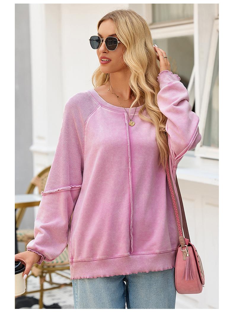 Shewin 2026 Spring Cozy Distressed Waffle Knit Sweatshirt Women’s Long Sleeve Pullover Soft Layering for Casual Daily Leisure Looks Ultra-soft Lightweight & Breathable Tie-Dye Fabric - Womenswear SpringStatements Shewin 2026 Spring Cozy Distressed Waffle Knit Sweatshirt Women’s Long Sleeve Pullover Soft Layering for Casual Daily Leisure Looks Ultra-soft Lightweight & Breathable Tie-Dye Fabric - Womenswear SpringStatements