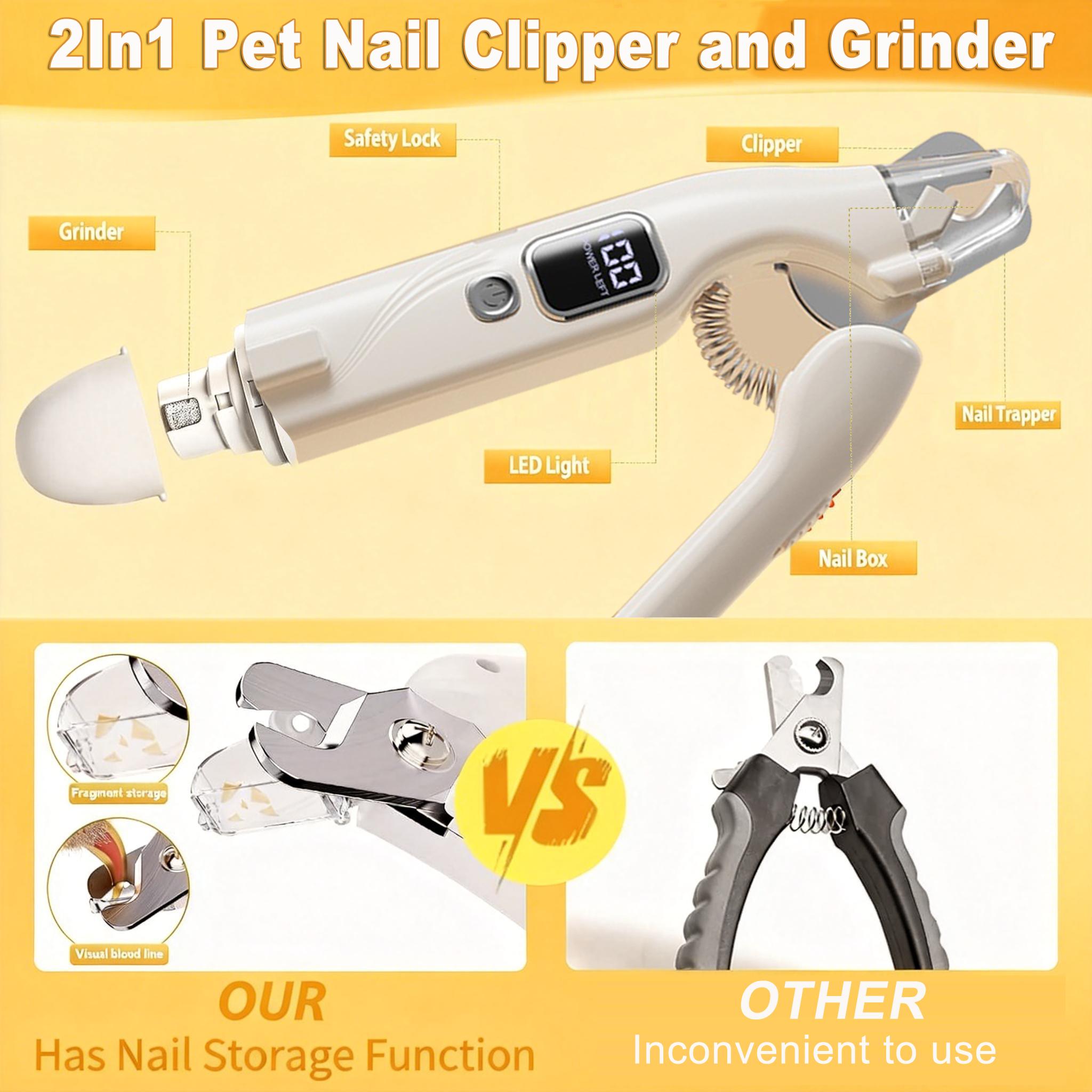 2-in-1 pet nail clipper and grinder, dog nail clipper trimmer, ultra quiet electric nail set, rechargeable, suitable for trimming toes and claws of dogs and cats of all sizes