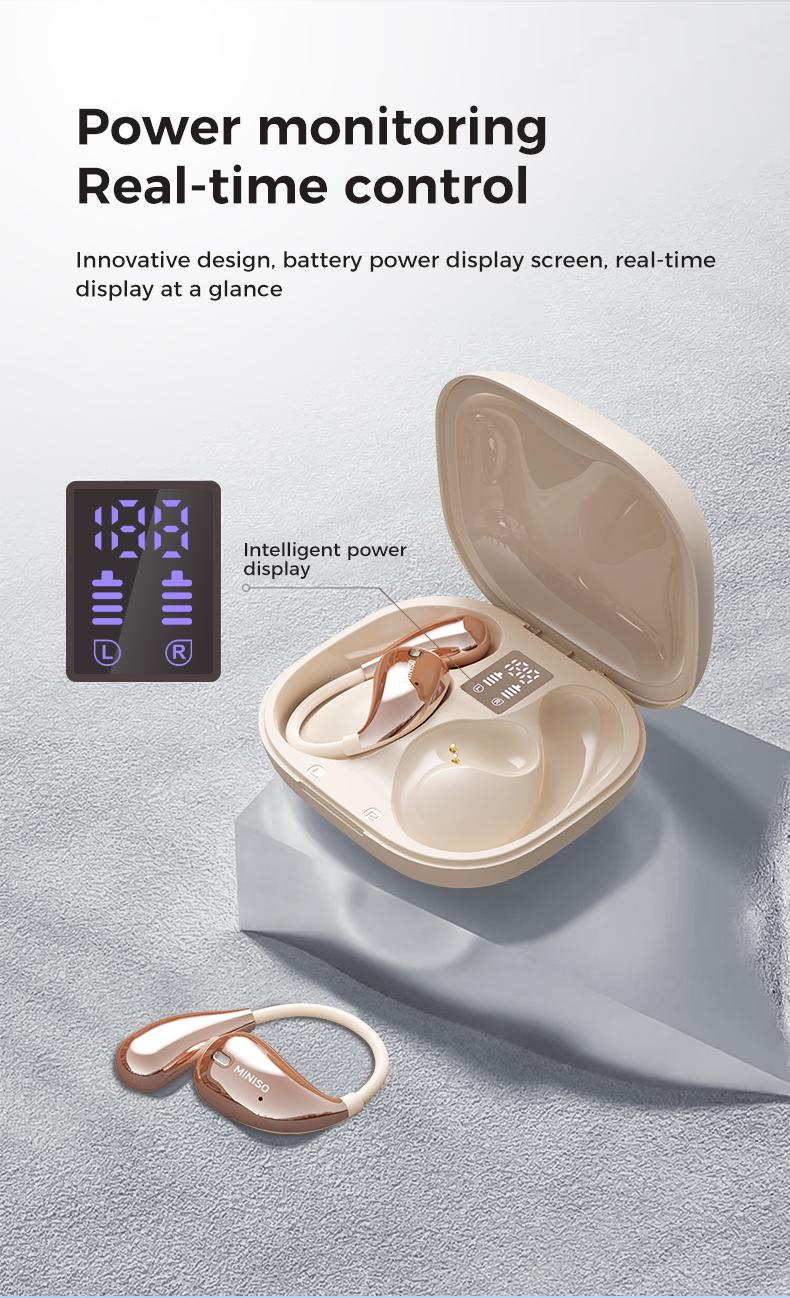 MINISO X33 Open-ear Design Wireless Earphone, HiFi Sound Quality Music Wireless Earbuds, Gaming Earbuds with Low Latency, Comfortable Wearing Earbuds with Built in Mic, Audio