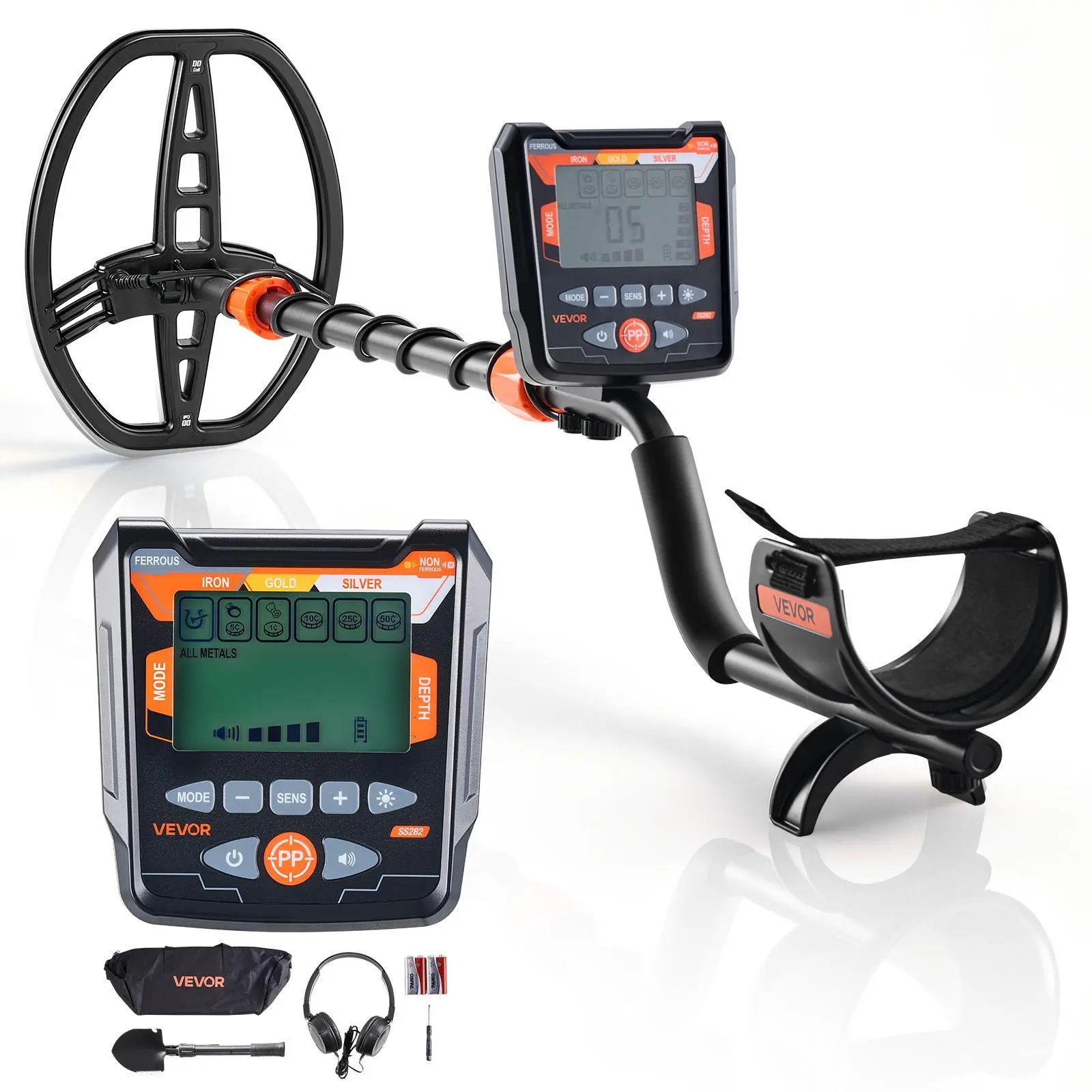 【SummerFinds】VEVOR Professional High-Accuracy Metal Detector, 10" IP68 Coated Waterproof Search Coil, 41-55 in Telescopic Rod Handle, 5 Modes, Sunlit Screen & Headphones, Prospecting Equipment for Treasure Hunting, Teens & Adults