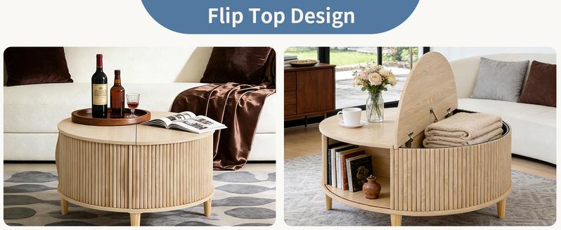 Round Coffee Table, Wood Coffee Tables for Living Room with Storage, 2-Tier Center Circle Counter with Wooded Desktop, 110 lbs Capacity, Anti-Slip Feet, Modern Farmhouse Design