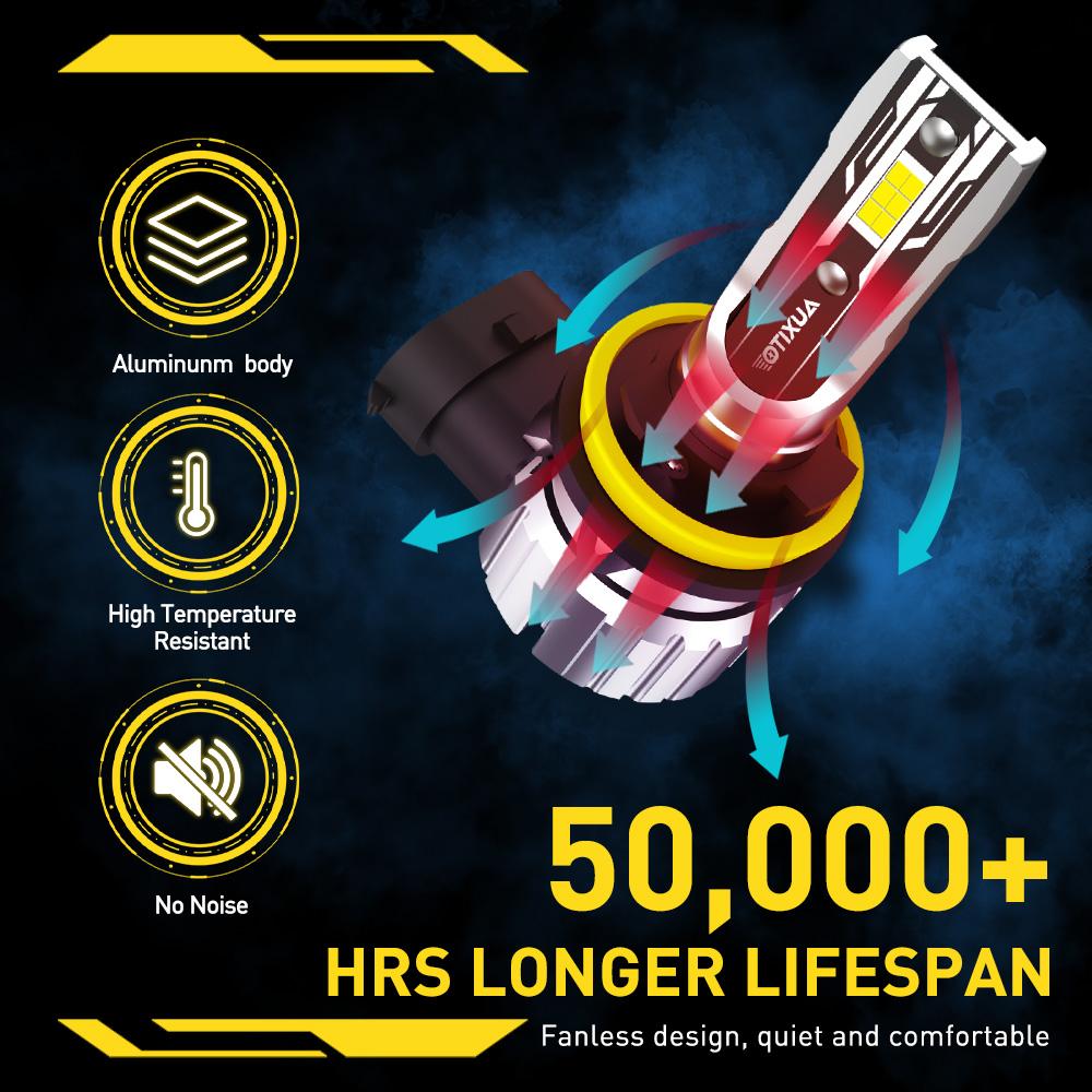 AUXITO H11 Led Headlight Bulb, H8/H9/H11/H16 LED Bulb Plug and Play 6000K Mini Size Car Light Bulbs Replacement, Pack of 2