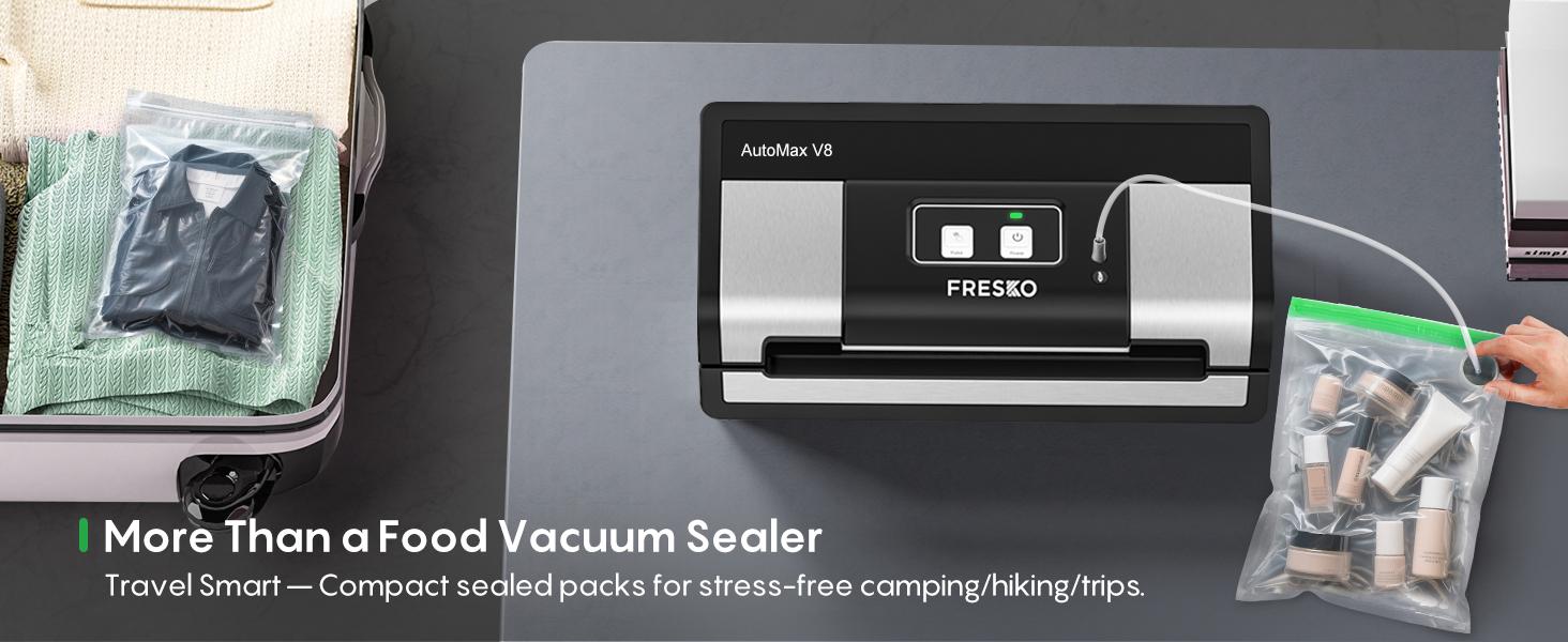 FRESKO AutoMax V8 Heavy Duty Vacuum Sealer Machine, Automatic Food Saver with Dry & Moist Modes, Built-in Cutter & Bag Storage, Includes Bags & Rolls
