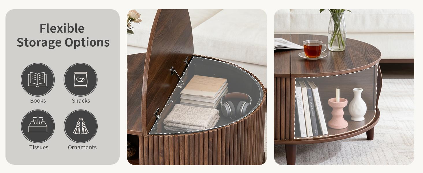 Round Coffee Table, Wood Coffee Tables for Living Room with Storage, 2-Tier Center Circle Counter with Wooded Desktop, 110 lbs Capacity, Anti-Slip Feet, Modern Farmhouse Design