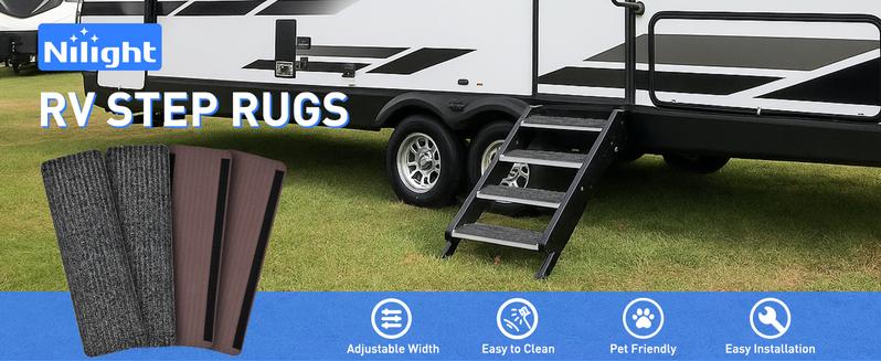 Nilight RV Step Covers 4 Pack 24 x 7.5 inches, Non Slip Camper Steps RV Step Rug with Hook & Loop Works on Electrical & Manual RV Stairs Carpet Rug for Mobile Home Camper Trailers Steps Outside, Gray Nilight RV Step Covers 4 Pack 24 x 7.5 inches, Non Slip Camper Steps RV Step Rug with Hook & Loop Works on Electrical & Manual RV Stairs Carpet Rug for Mobile Home Camper Trailers Steps Outside, Gray
