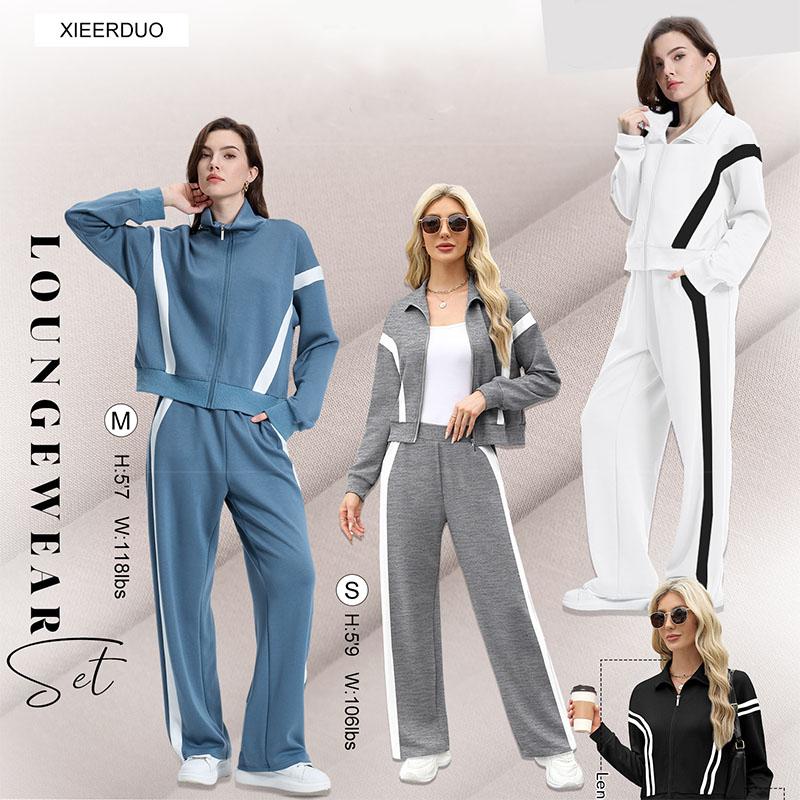 WIHOLL Lounge Sets for Women 2025 Sweatsuit 2 Piece Outfits Sweatshirt Wide Leg Sweatpant Tracksuit Matching Set