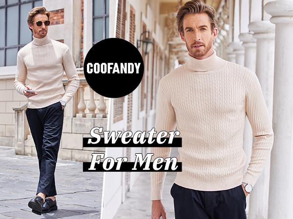 COOFANDY Men's Knitwear Slim Fit Turtleneck Sweater Casual Twist Patterned Pullover Knitted Sweaters Gift Ideas