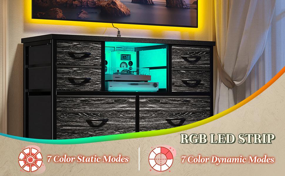 RaybeeFurniture 10 Fabric Drawers Dresser for Bedroom, with Charging Station and LED, Sturdy Bedroom Dresser for Storage, Closet, Hallway