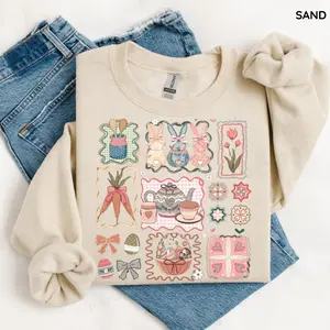 Gildan Vintage Easter Sweatshirt, Thrifted Farmhouse Bunny Sweater, Coquette Cottagecore Easter Crewneck, Rustic Spring Bunny, Trendy Easter Gift