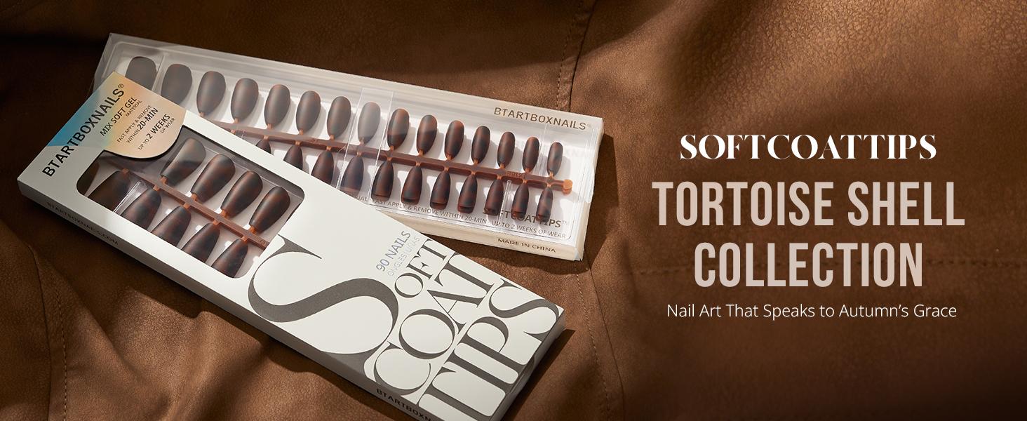 BTArtboxnails XCOATTIPS Press on Nails - 96pcs Tortoise Shell Collection Square or Almond or Coffin Stiletto and Oval Tips, Tortoise Shell Collection Soft Gel False Nail, Soak Off Acrylic Fake Nails Extensions