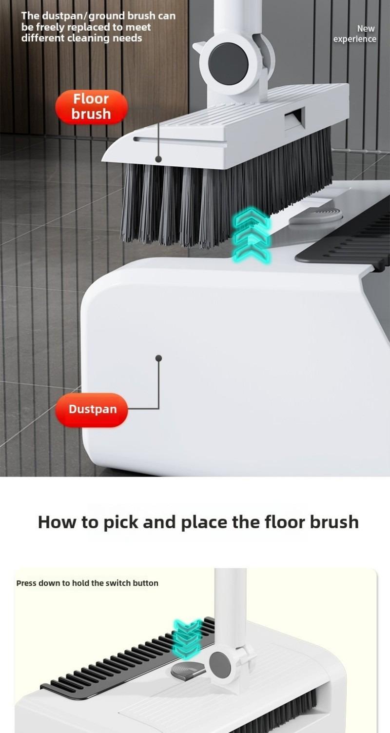 3-in-1 High-Efficiency Ergonomic Long Handle Floor Cleaning Kit Durable Broom Dustpan & Brush Set for Home Office School Dorms with Extended Scraper Non-Stick Hair Foldable Storage