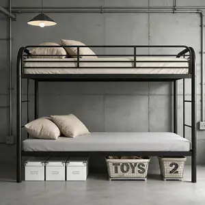 Black Bunk Bed Twin Over Twin, Metal Bunk Bed with Built-in Ladder and Safety Guardrail, Space-Saving Twin Bunk Beds, No Box Spring