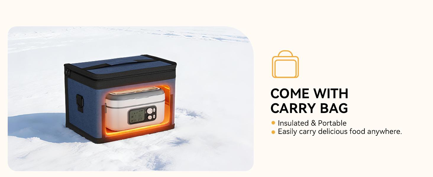 Yofidra Cordless Heated Lunch Box, 24000mAh 100W Electric Lunch Box with Smart Timer, 6.3-Cup Super Large Lunchbox for Men & Women, Portable Food Warmer with Insulated Bag for Outdoor/Office, Black Tableware Stainless Steel