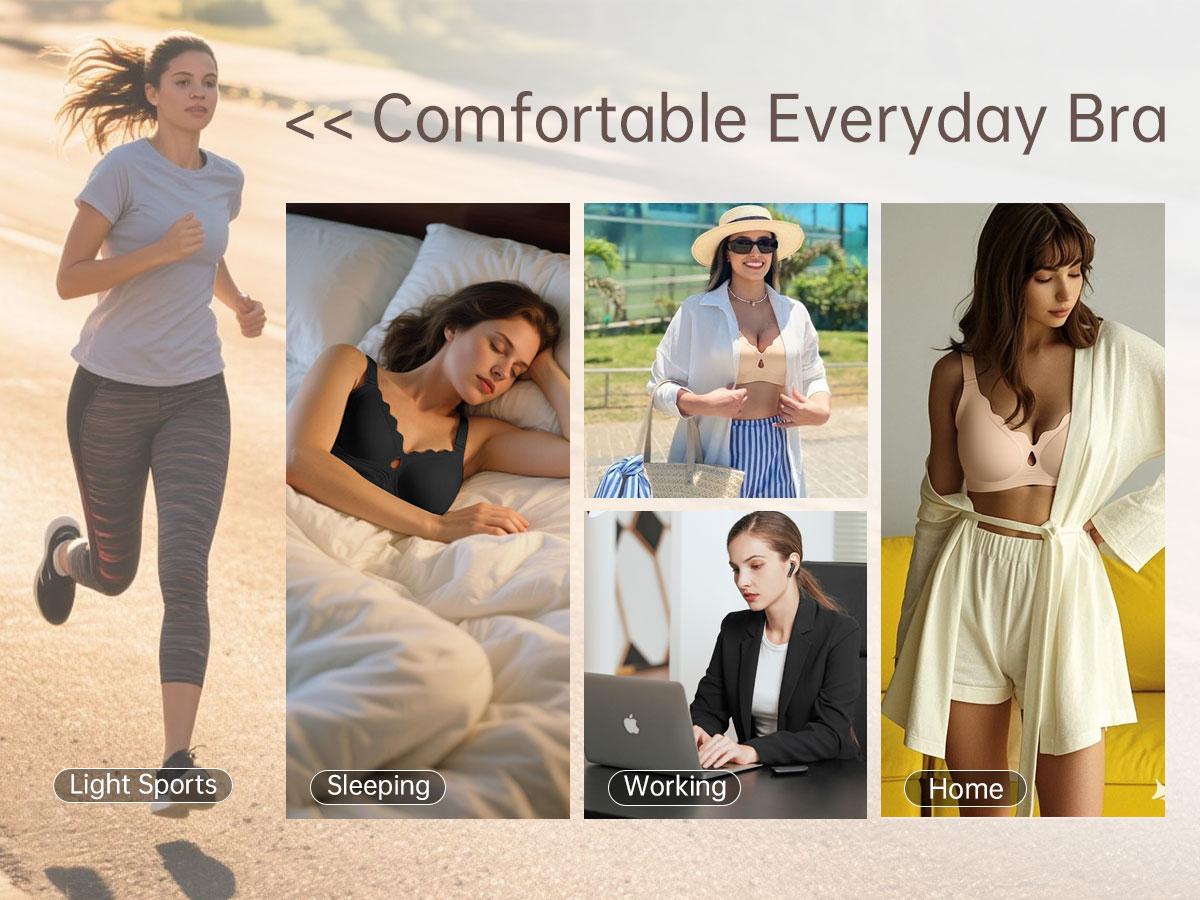 OEAK Women Water Drop Hollow Scalloped Flowers V Neck Jelly Bralettes Breathable Seamless Bras Push Up Full Coverage Everyday Bra