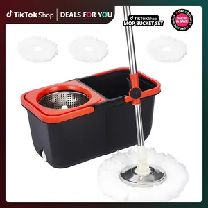 Household Rotating Floor Mop, Hands-Free Wash Mop, Dust Removal Mop, Dry and Wet Use, Perfect for Home, Kitchen, Bathroom Floors, Cleaning Supplies, Cleaning Tools, Mop And Bucket Set, Mop With Wringing For Floor Cleaning, Folding Bucket