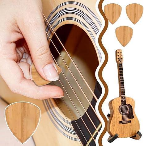 Wooden Guitar Pick Box with Stand - 3PCS Unique Guitar Picks Mini Storage Box for Guitarists Portable Handcrafted Guitar Picks Storage Container for Weddings Birthdays Anniversaries Gift-YY