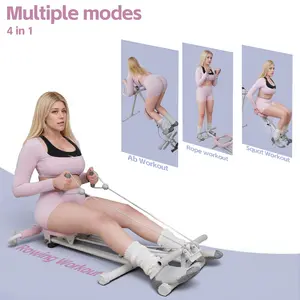 4-in-1 Foldable Home Gym | Rowing Machine, Squat Trainer & Ab Workout Equipment | 300LBS Capacity, Low-Impact Fitness Trainer