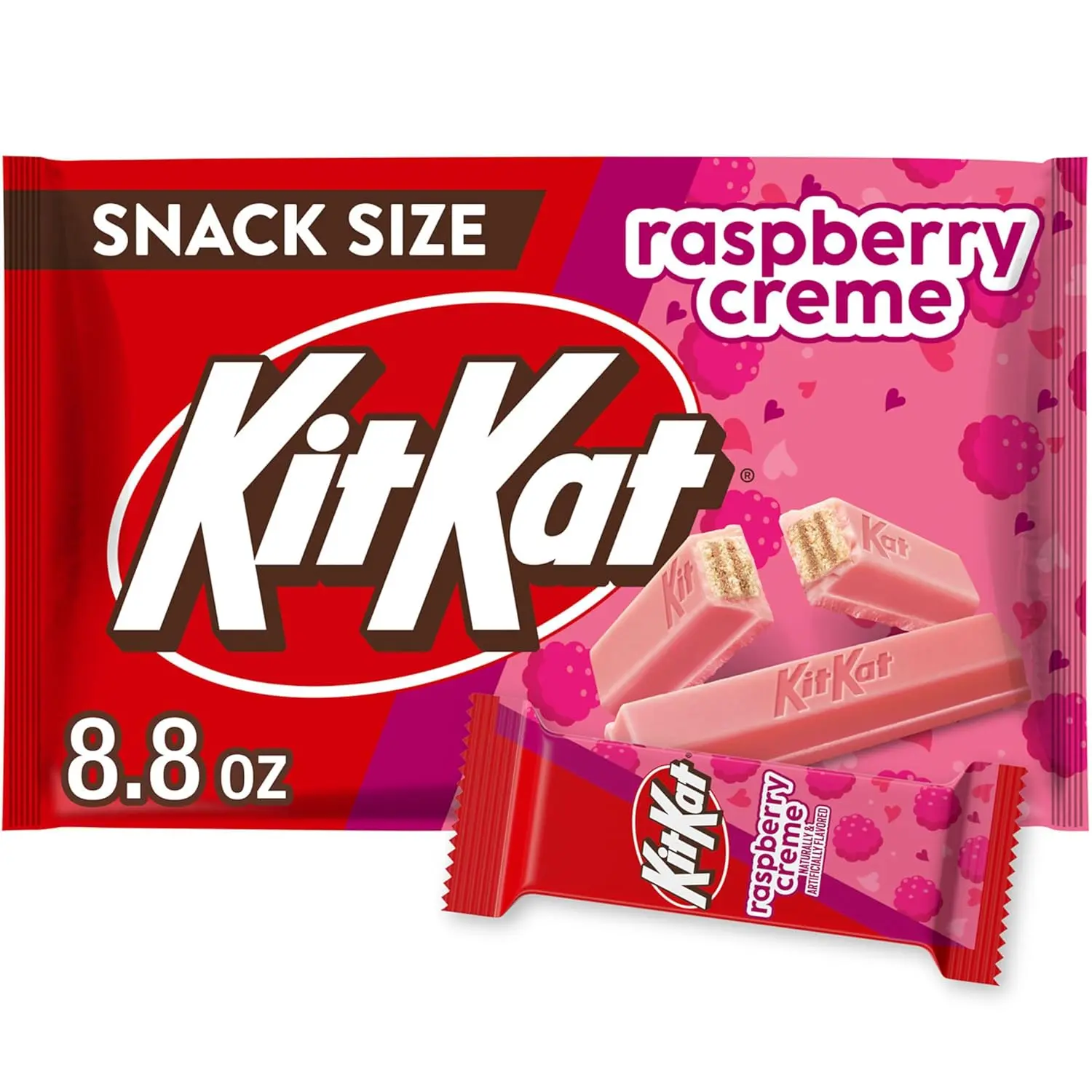 KIT KAT Raspberry Flavored Creme Wafer Snack Size, Valentine's Candy Bag, 8.8 oz