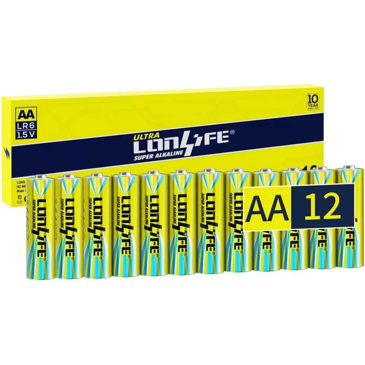 12 Pack 1.5V Double A Batteries,Long-Lasting Alkaline AA Battery for Household Devices,Leakproof,10-Year Shelf Life