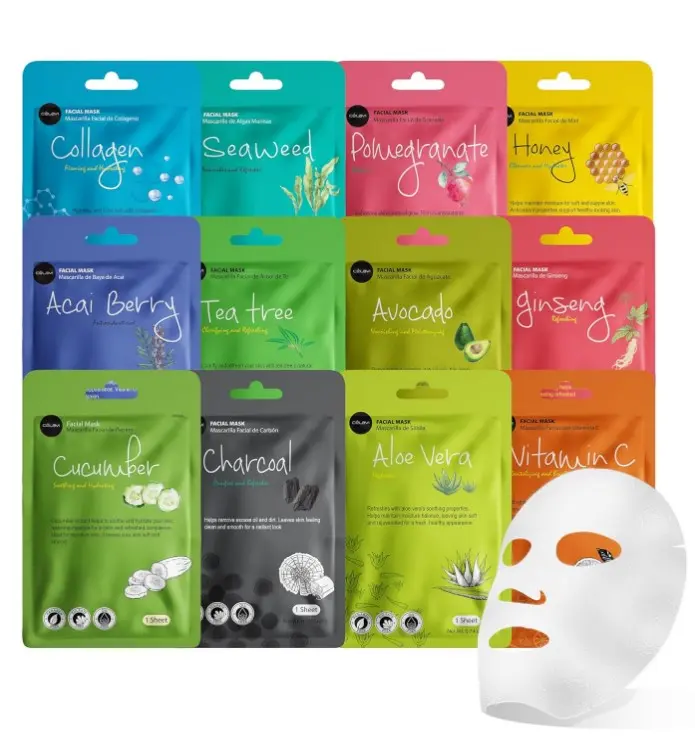 Celavi Essence Facial Sheet Face Mask Variety Set Classic Authentic Korean Moisturizing Skincare (12-Packs)