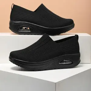 Women's Air Cushion Flying Woven Fashion Chunky Sneakers, Breathable Slip-on Casual Walking Shoes（gift）Gift