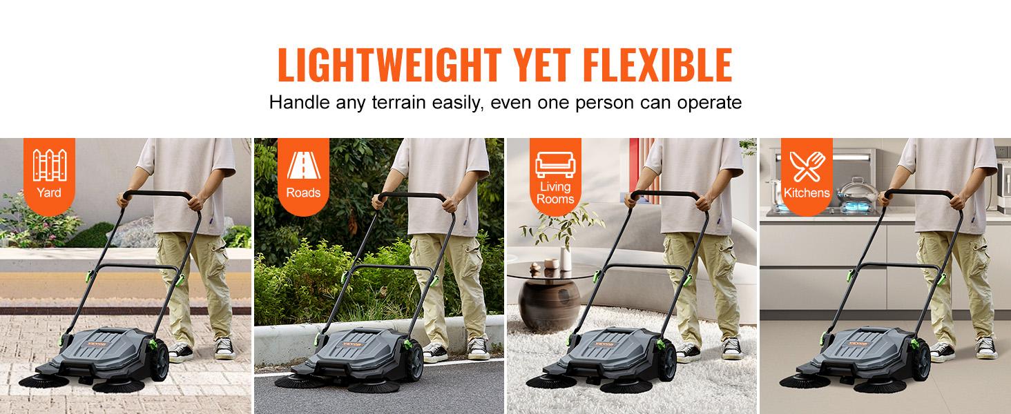 VEVOR Walk-behind Hand Push Floor Sweeper, TikTokShopBlackFriday, 25.6" Sweeping Width Floor Sweeper Manual Non-Electric, 5-Gallon Waste Container, Angle & Height Adjustable Folding Handle for Walkway, Yard, Garage, Patio  VEVOR Super Brand Day