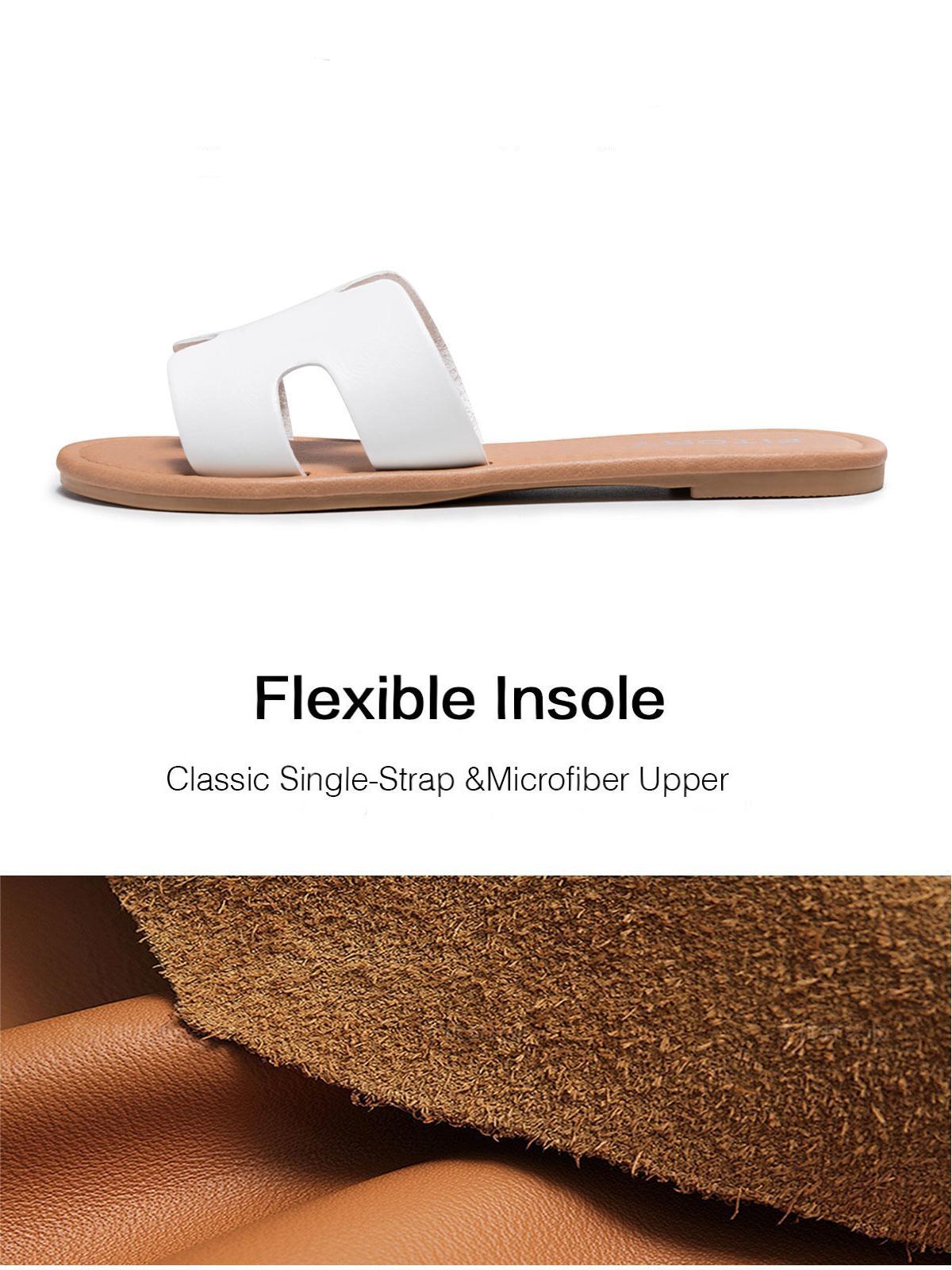 FITORY Women’s H-Shaped Casual Flat Slippers,Comfortable Lightly Sole Round Toe Cutout Design,Fashion Light weight Slip On Slide Sandal for Spring Summer