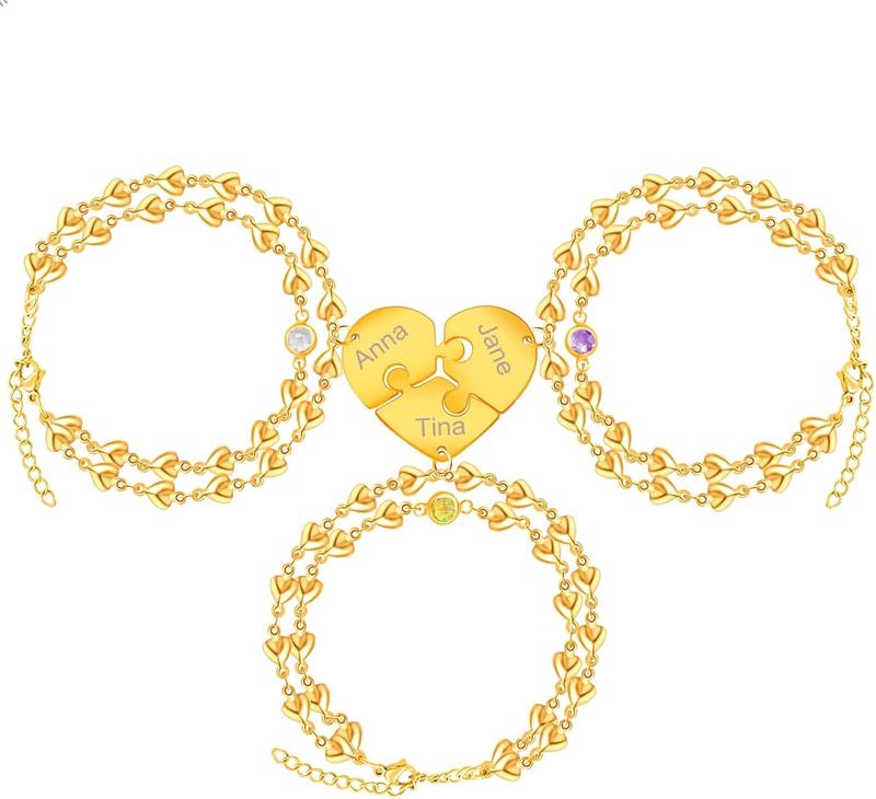 Uloveido Personalized 3 Pieces BFF Heart Puzzle Bracelets with 3 Gift Boxes – Custom Name Stainless Steel Matching Friendship Bracelets for 3 Best Friends Uloveido Personalized 3 Pieces BFF Heart Puzzle Bracelets with 3 Gift Boxes – Custom Name Stainless Steel Matching Friendship Bracelets for 3 Best Friends
