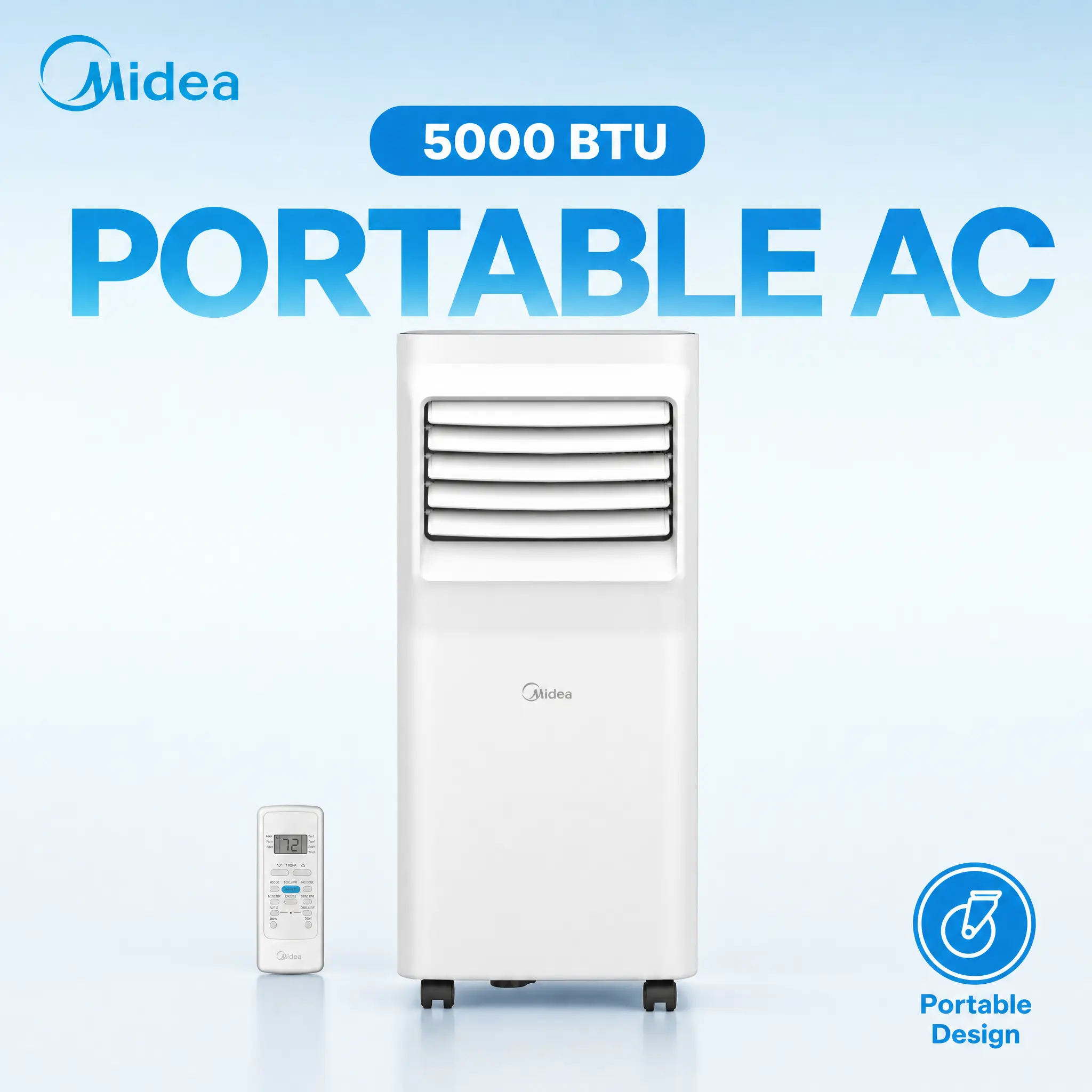 Midea 3-in-1 Portable Air Conditioner - Compact Rectangular Unit for Home Users, Dehumidifier, Fan Ventilator, Washable Filter, Easy Setup Kit, Lightweight Low-Maintenance, Beat the Heat (Like New), Residential