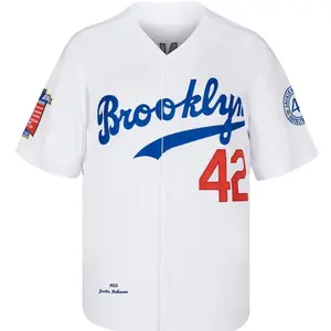 Men's 42 number baseball jersey  Robinson Blue White Baseball clothing breathable button closure high quality summer fall blue baseball jersey baseball jersey. For Sale