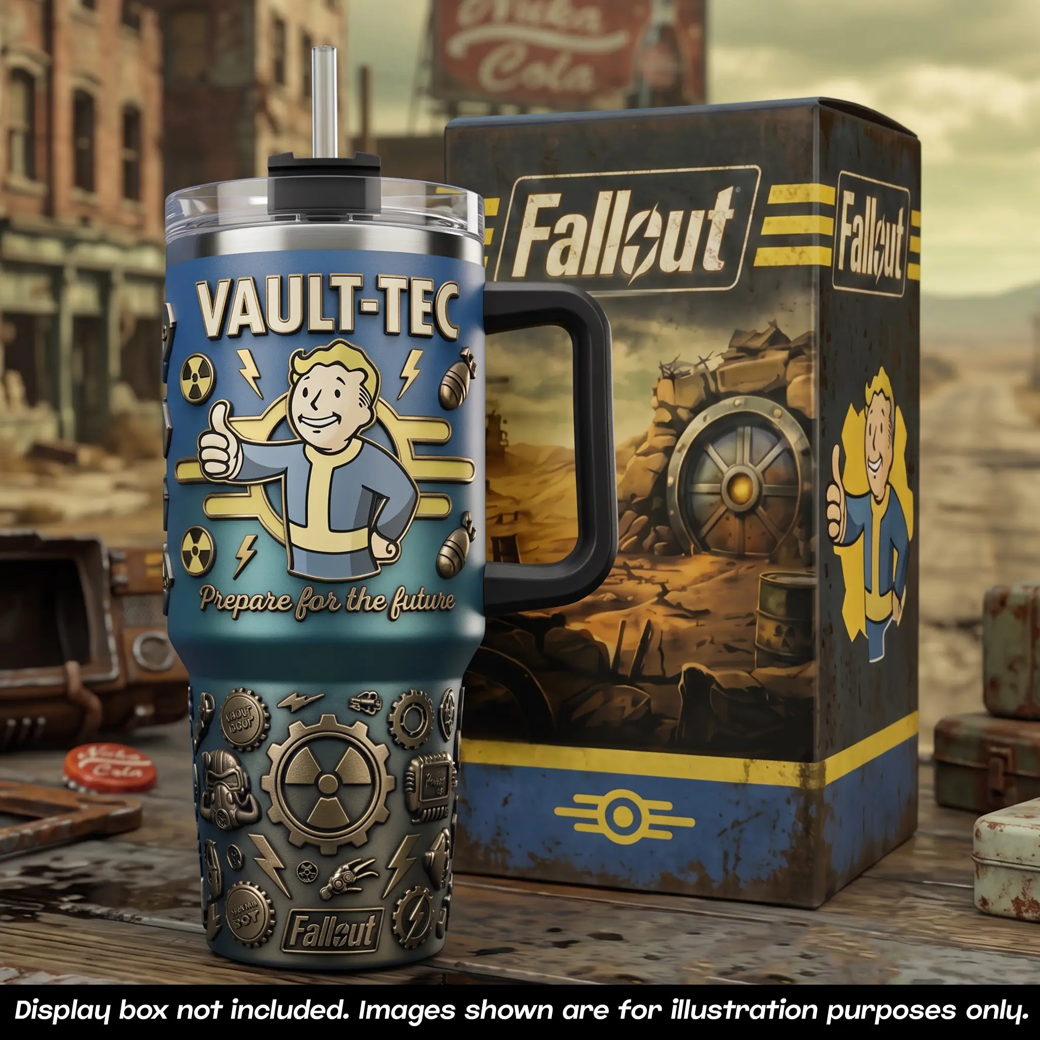 Fallout 40oz Tumbler with Handle Straw, Vault-Tec Vault Boy Prepare For The Future Travel Mug, Nuka Cola Wasteland Post Apocalyptic Stainless Steel Insulated Water Coffee Cup, Bethesda RPG Video Game Drinkware, Gamer Merch Gifts for Men Women