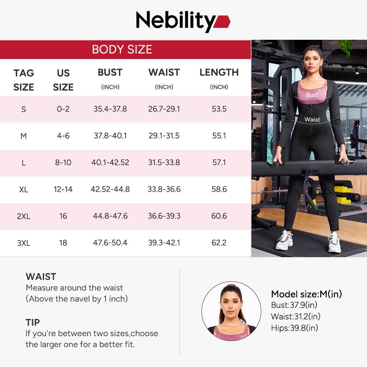 Nebility Women's Full Body Sauna Suit Long-Sleeved Jumpsuit with Waist Trainers for Sweating Profusely - Stylish Activewear & Sports Outfits Workout Gym Clothing Workout Apparel