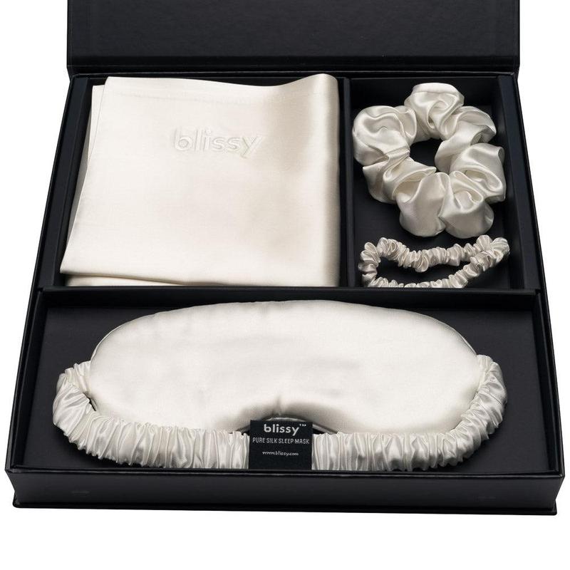 Blissy Dream Gift Set – 100% Mulberry Silk – Pillowcase, Sleep Mask & Scrunchies for Hair & Skin