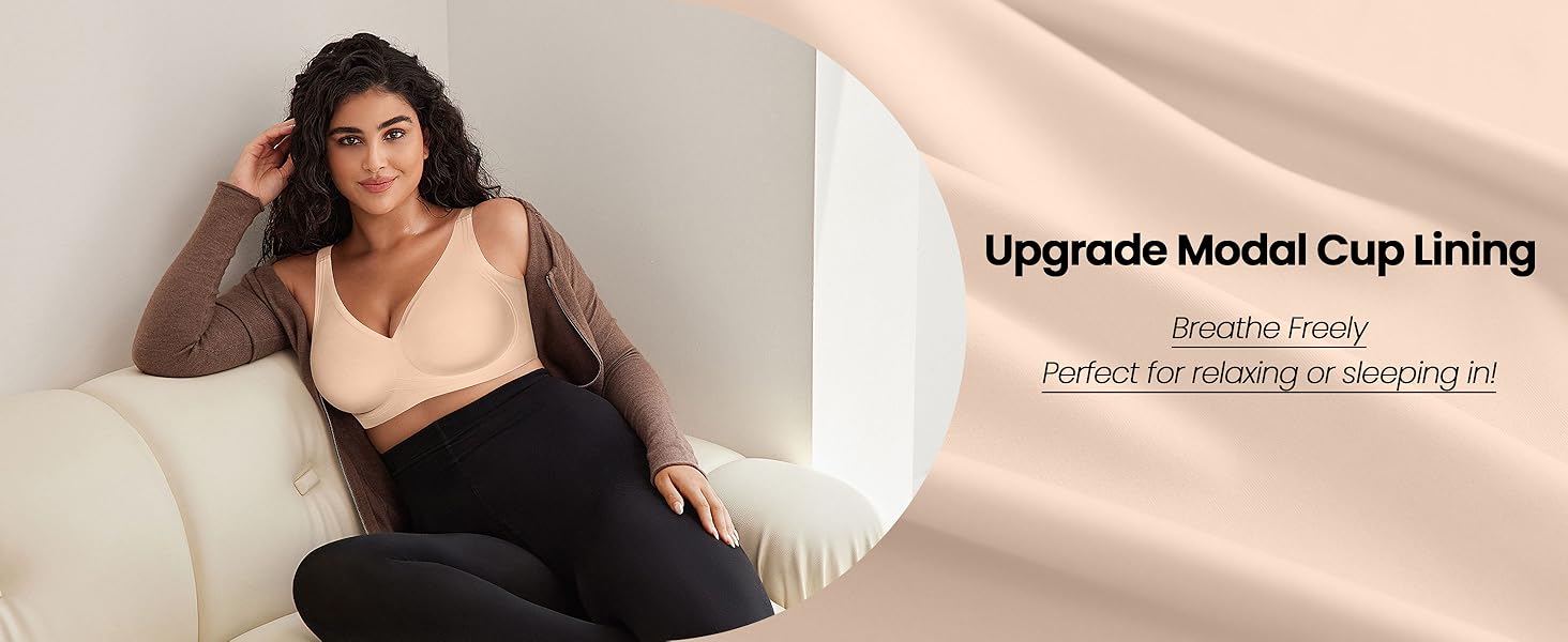 OEAK Women's Jelly Seamless Bras Deep V Wireless Plus Size Full Coverage Comfort Bras No Underwire Bra Soft Breathable Sleep Bralettes