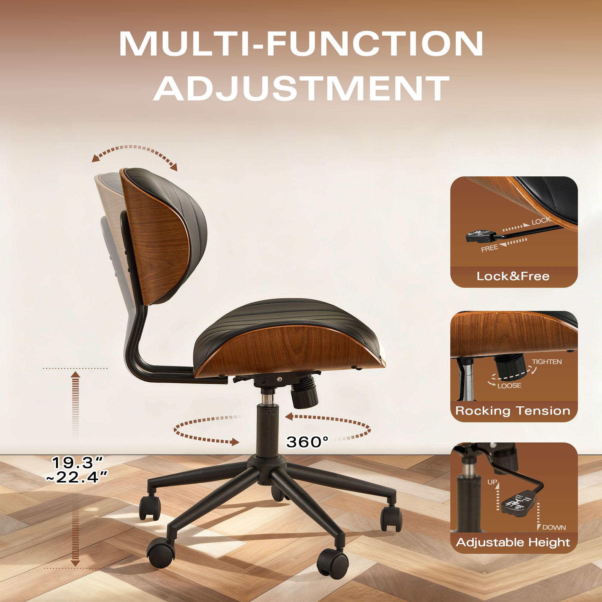 【Stock Up Sale】Ovios Home Office Chair Mid-Century Modern Faux Suede Leather Chairs, Comfy Deep Seat Adjustable Height Rolling Swivel Executive Computer Task Armchair