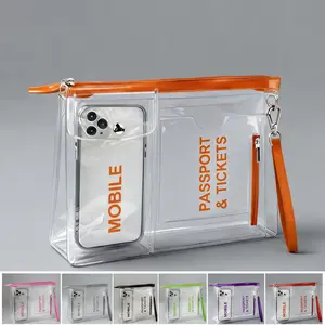 Clear Travel Passport Holder Transparent Organizer Bag with Wrist Strap Waterproof TPU Pouch for Passport Tickets Phone Secure Zipper Closure  Summer