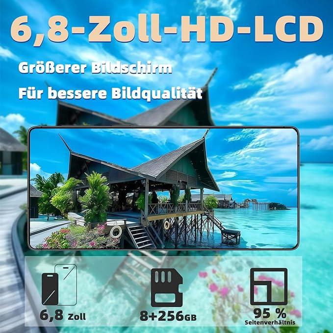 8+256GB Unlocked Smartphone, 6.8" HD+ Display, I24 5G Ultra Unlocked Phone, Built in Pen, 6000mAh Battery /Face ID+Fingerprint Lock/Dual SIM